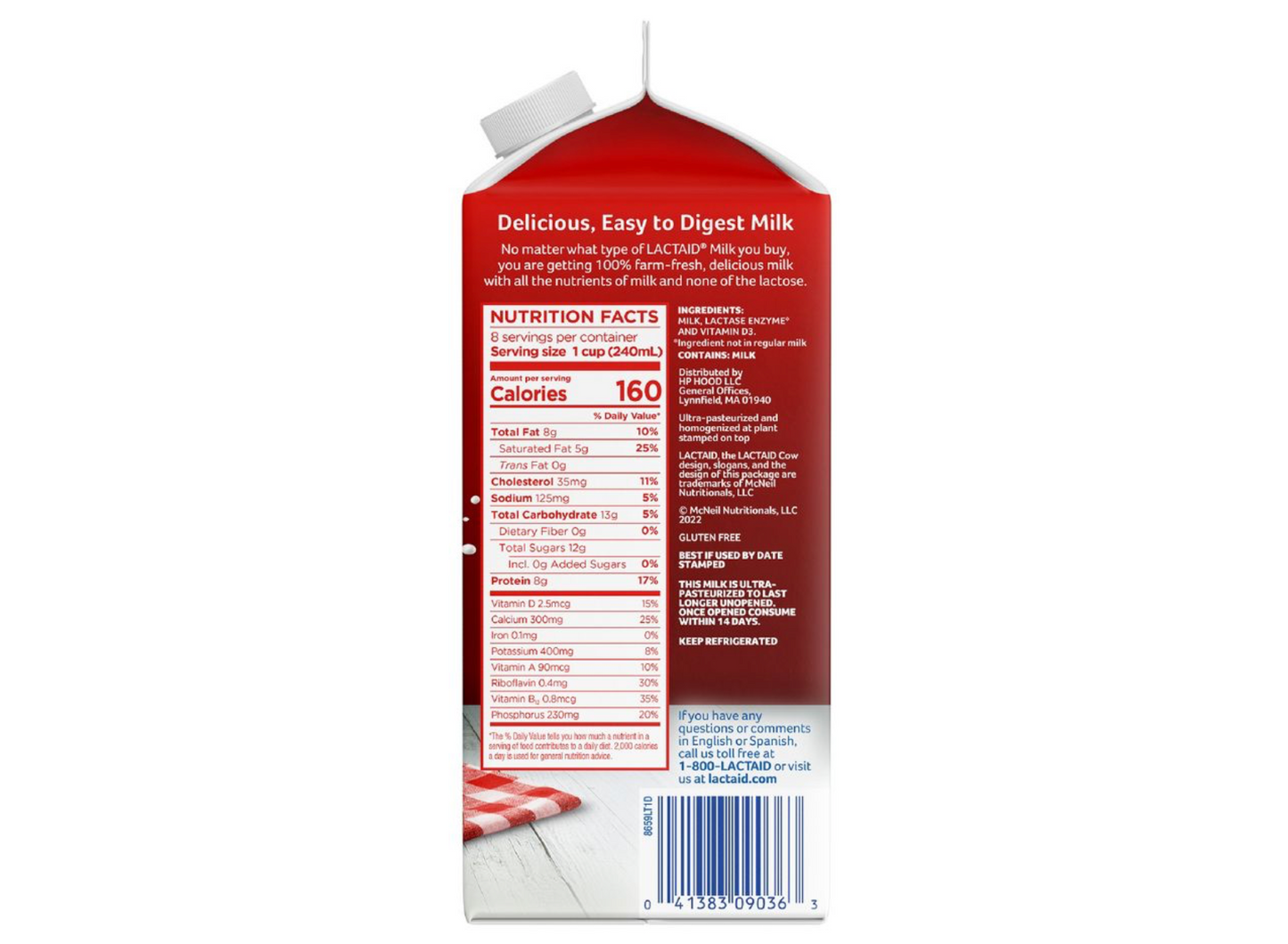 Lactaid Lactose Free Whole Milk 1/2gal