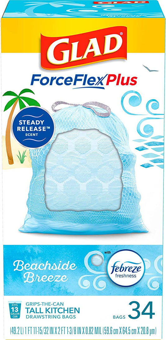 Glad ForceFlex With Febreze Beachside Breeze 34ct