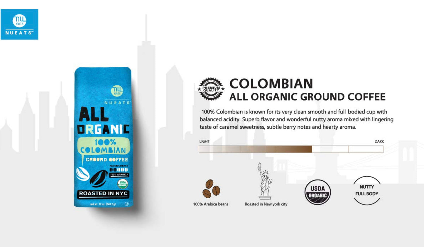 NuEats All Organic 100% Colombian Ground Coffee 12oz