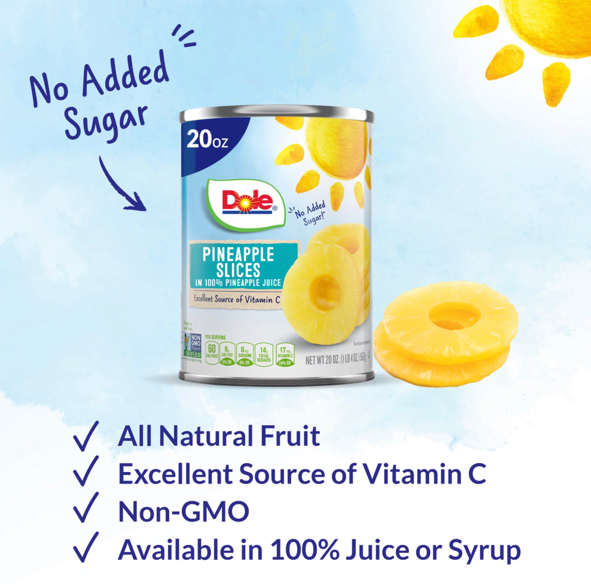 Dole Pineapple Slices In 100% Pineapple Juice 20oz