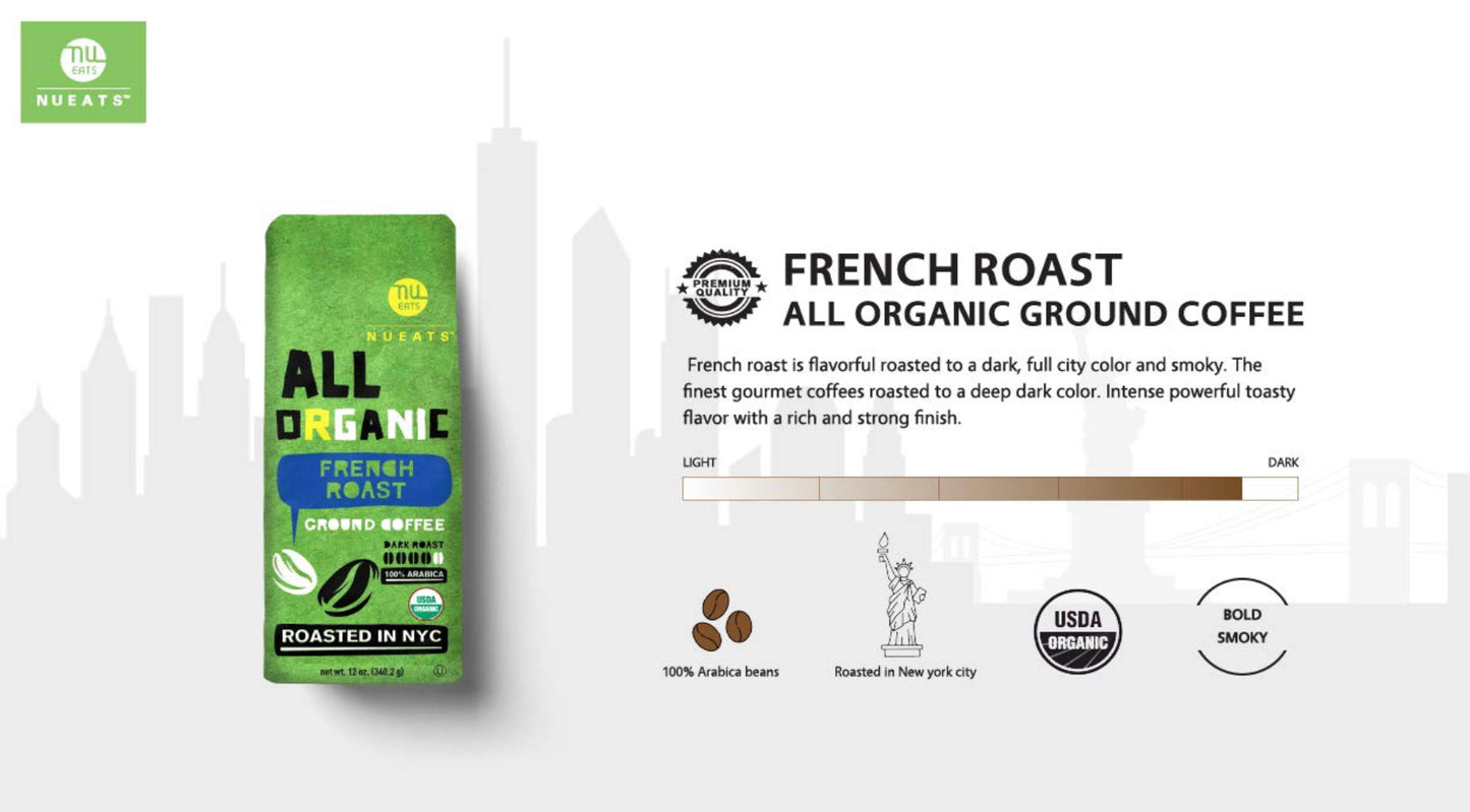 All Organic French Roast Ground Coffee Roasted In NYC 12oz