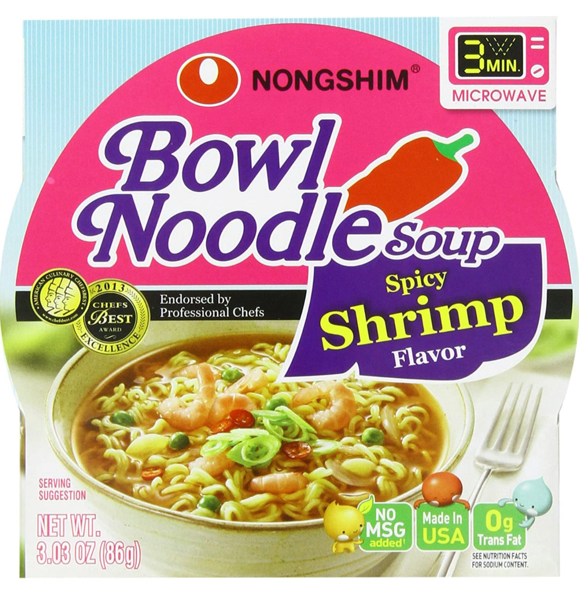 Nongshim Bowl Noodle Soup Spicy Shrimp Flavor 3.03oz