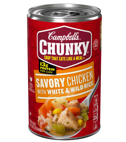 Campbell's Chunky Ready To Serve Savory Chicken With White & Wild Rice Soup 18.8oz Can