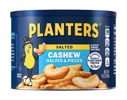 PLANTERS Salted Cashew Halves & Pieces Party Snacks Plant Based Protein 8oz