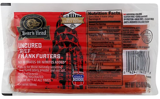 Boar's Head Uncured Beef Frankfurters 12.5oz