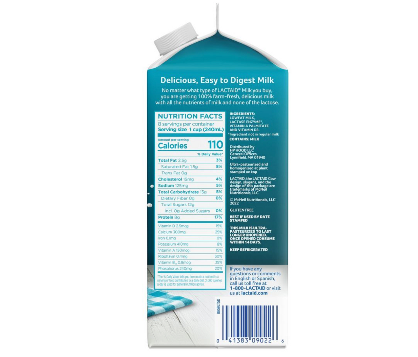 Lactaid Lactose Free 1% Low Fat Milk 1/2gl